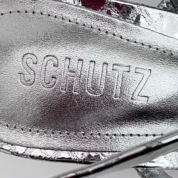 Schutz Womens Heloise Silver Metallic High Heel Square Toe Sandal Size 8 - Picture 11 of 13